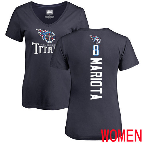 Tennessee Titans Navy Blue Women Marcus Mariota Backer NFL Football #8 T Shirt->nfl t-shirts->Sports Accessory